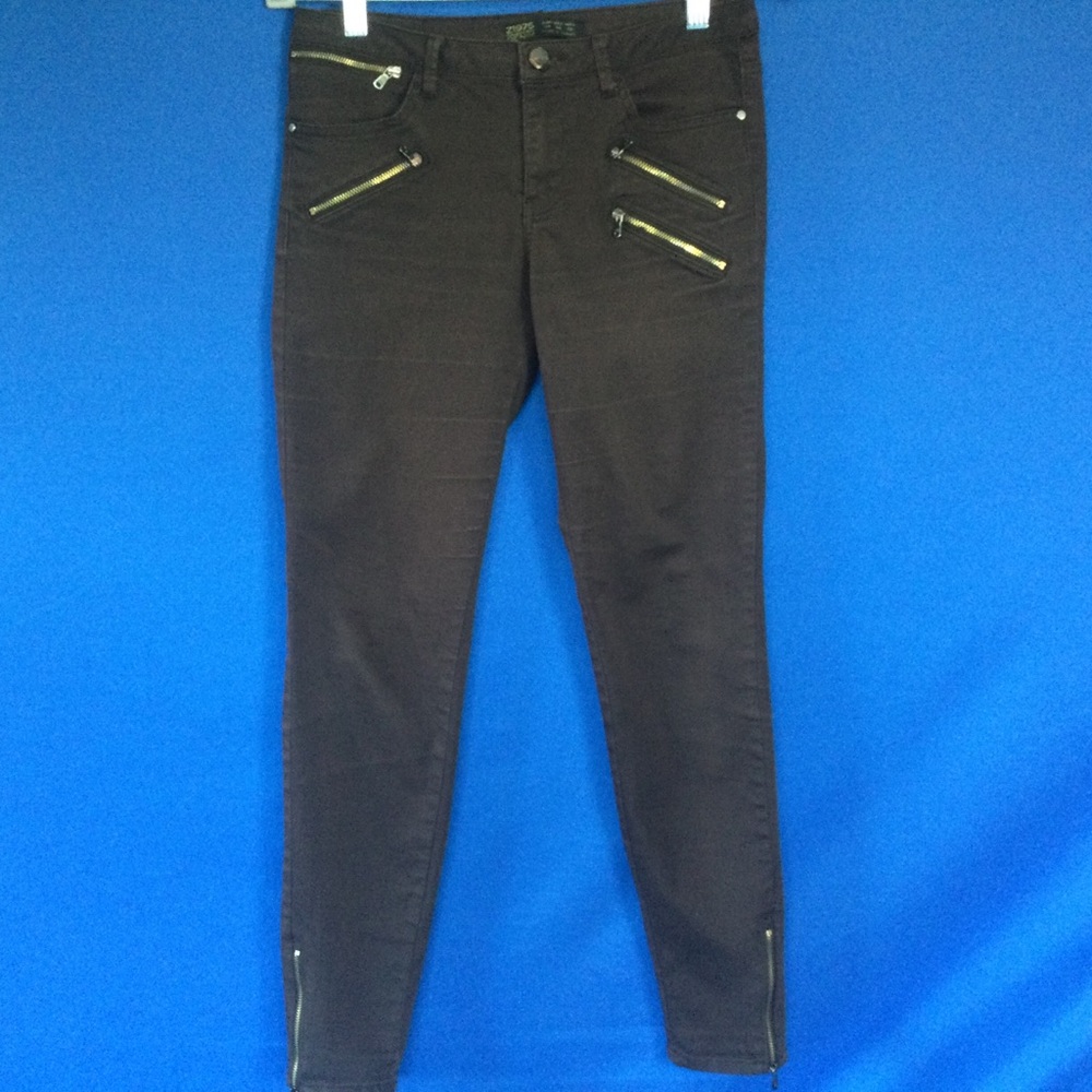 Zara Chocolate Brown Skinny Zipper jeans Size 6 Z1975 Ankle Zippers
